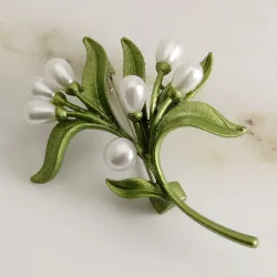 Branche d'olivier avec perles - broche élégante