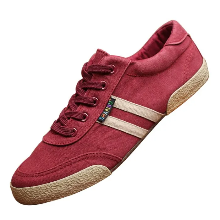 Chaussures classiques pour hommes - baskets plates en toile - bout rond - à lacets