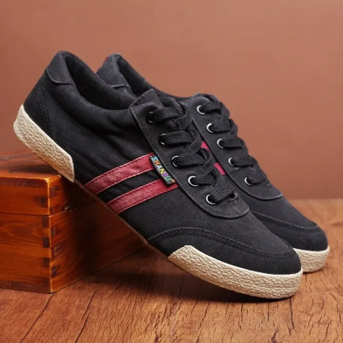 Klassiske herresko - flade kanvas sneakers - rund tå - snøre