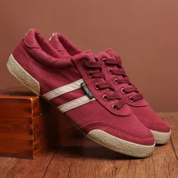 Chaussures classiques pour hommes - baskets plates en toile - bout rond - à lacets