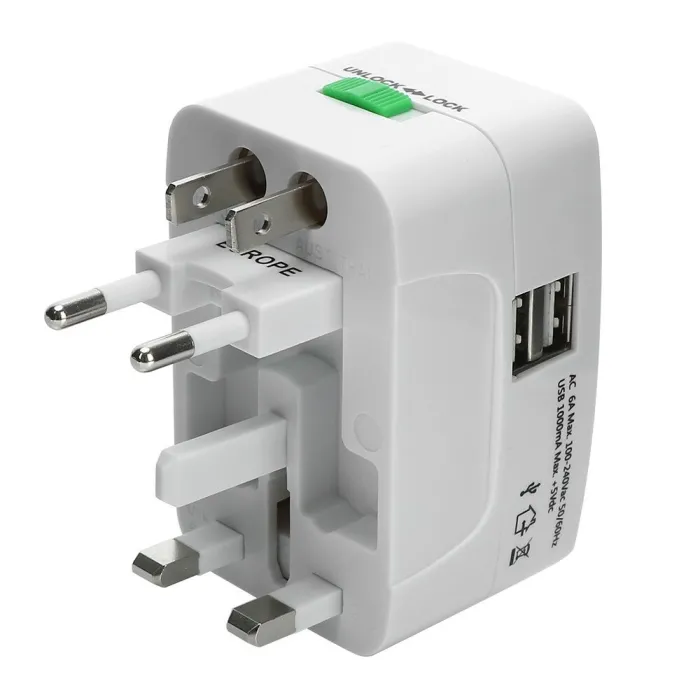 Universal strøm - reiseadapter - med 2 USB-porter - AU US UK EU plug inverter