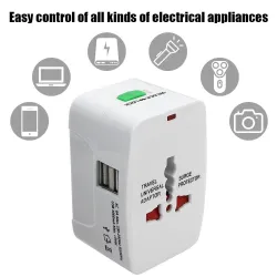 Universal strøm - reiseadapter - med 2 USB-porter - AU US UK EU plug inverter