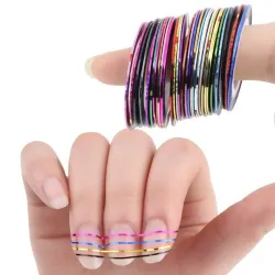 Nail striping tape - lignes colorées - autocollant - couleurs mélangées - 10 pièces