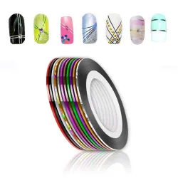 pegatinas de uñasCinta adhesiva para uñas - líneas de colores - adhesivo - colores mezclados - 10 piezas