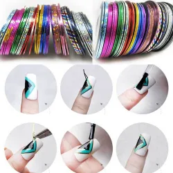 Nagelband - färgglada linjer - klistermärke - blandade färger - 10 st