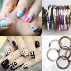 Nail striping tape - lignes colorées - autocollant - couleurs mélangées - 10 pièces