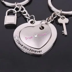 Hjerteformet nøglering - Love Heart - True Love - 2 stk