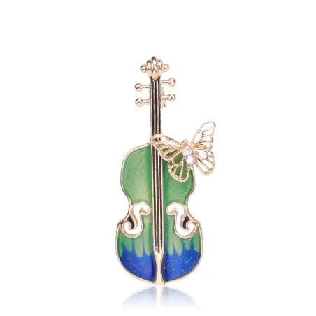 Snygg brosch med gitarr & kristallfjäril