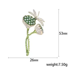 Fleur de lotus avec libellule en cristal - broche élégante