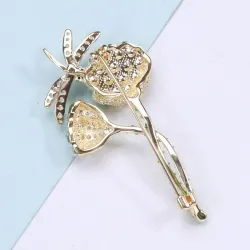 Fleur de lotus avec libellule en cristal - broche élégante