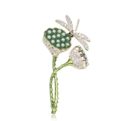 Fleur de lotus avec libellule en cristal - broche élégante