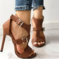 Sexy Sandaletten mit hohem Absatz - Knöchelschnallenriemen - Gladiator-Stil - Leder