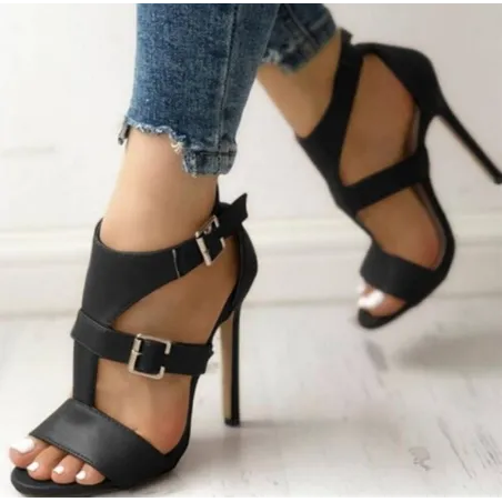 Sexiga högklackade sandaler - ankelspänne - gladiatorstil - läder