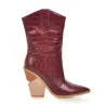 Stivali in pelle alla moda - lunghezza a metà polpaccio - tacco a zeppa spessa - stile cowboy