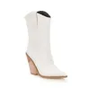 Botas de couro elegantes - metade do comprimento da panturrilha - salto de cunha grosso - estilo cowboy