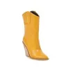 Botas de couro elegantes - metade do comprimento da panturrilha - salto de cunha grosso - estilo cowboy