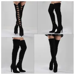 BotasBotas sexy de tacón alto, por encima de la rodilla, diseño de espalda hueca.