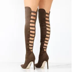 Botas sexy de salto alto - acima do joelho - design oco nas costas