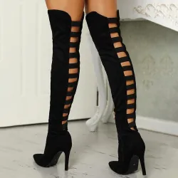 BotasBotas sexy de tacón alto, por encima de la rodilla, diseño de espalda hueca.