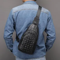 Stylish chest bag - leather backpack - crocodile skin patternBags