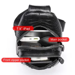 Stylish chest bag - leather backpack - crocodile skin patternBags