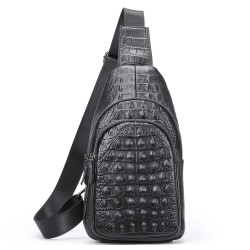 Stylowa torba na klatkę piersiową - skórzany plecak - wzór skóry krokodylaTorebki