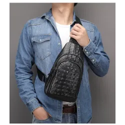 Stylish chest bag - leather backpack - crocodile skin patternBags