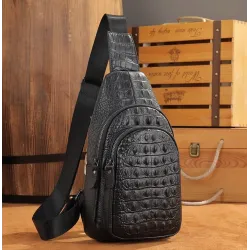 Stylish chest bag - leather backpack - crocodile skin patternBags