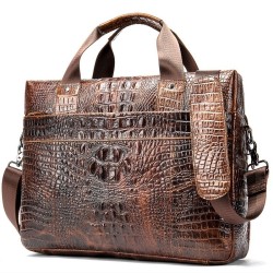 Luksuriøs håndtaske i læder - med skulderrem - krokodilleskindsmønster - ægte læder