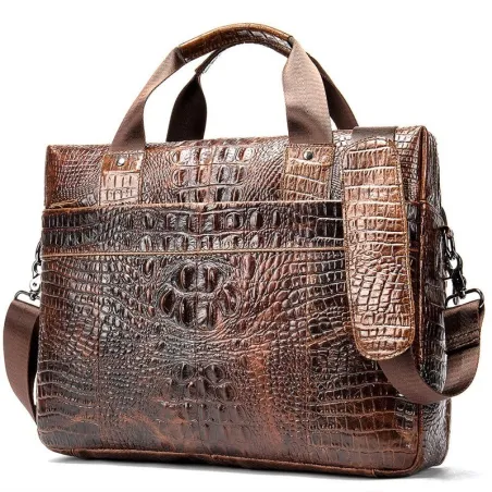 Luxe leren handtas - met schouderband - krokodillenleer patroon - echt leerTassen
