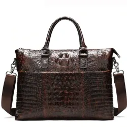 Luxurious leather handbag - with shoulder strap - crocodile skin pattern - genuine leatherBags