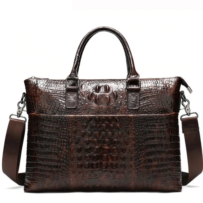Luxurious leather handbag - with shoulder strap - crocodile skin pattern - genuine leatherBags