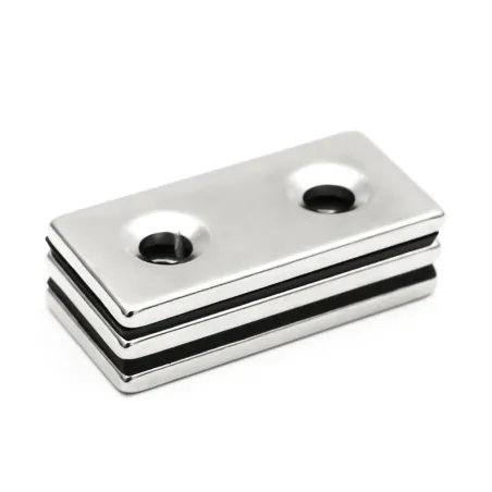 N35 - neodymmagnet - sterk blokk - 40 * 20 * 3mm - med dobbelt 5mm hull - 2 stk.