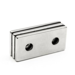 N35 - neodymium magnet - strong block - 40 * 20 * 3mm - with double 5mm hole - 2 piecesN35