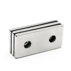 N35 - neodymmagnet - sterk blokk - 40 * 20 * 3mm - med dobbelt 5mm hull - 2 stk.