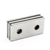 N35 - neodymmagnet - sterk blokk - 40 * 20 * 3mm - med dobbelt 5mm hull - 2 stk.