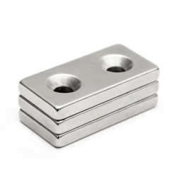 N35 - Neodym-Magnet - starker Block - 40 * 20 * 5 mm - mit doppeltem 5 mm Loch - 2 Stück