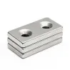 N35 - neodymmagnet - stærk blok - 40 * 20 * 5 mm - med dobbelt 5 mm hul - 2 stk.