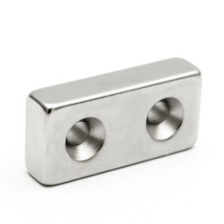 N35 - neodymium magnet - strong block - 40 * 20 * 10mm - with double 5mm hole - 1 pieceN35