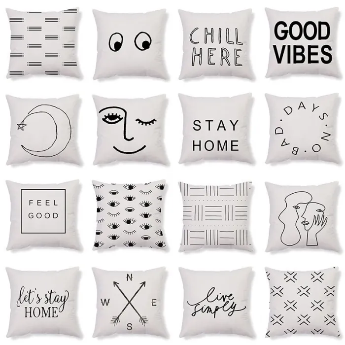 Housse de coussin déco - géométrie noir et blanc - 45cm * 45cm