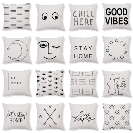 Housse de coussin déco - géométrie noir et blanc - 45cm * 45cm
