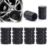 Svarte dekkventilkapper - aluminium - 4 stk