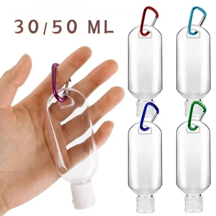Genopfyldelig flaske - minibeholder - med krog - håndsprit / sæbedispenser - 30ml / 50ml