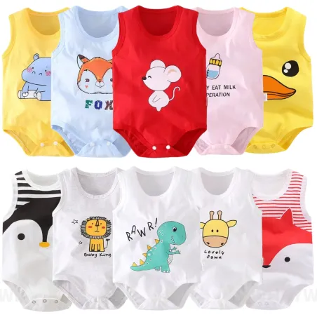 Baby ærmeløs romper - bomuldsvest - tegneserieprint