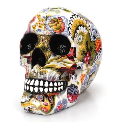 Harpiksskulptur - menneskeskallemodel - farverigt Halloween-kranie
