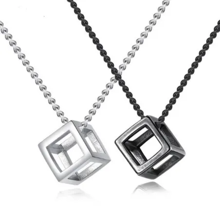 Collier de style punk - pendentif en forme de cube évidé - unisexe