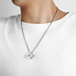 Collier de style punk - pendentif en forme de cube évidé - unisexe