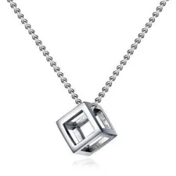 Collier de style punk - pendentif en forme de cube évidé - unisexe