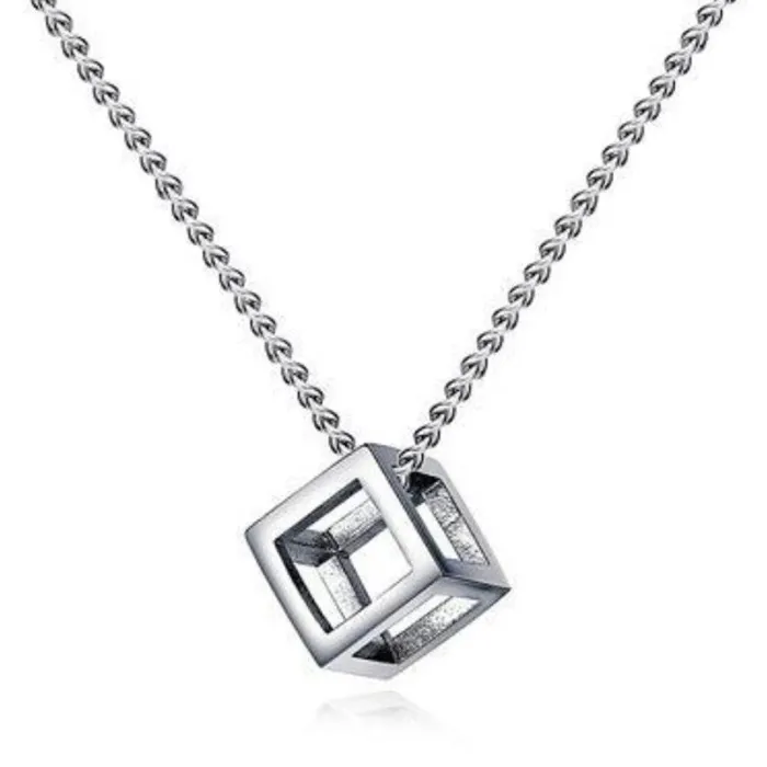 Collier de style punk - pendentif en forme de cube évidé - unisexe