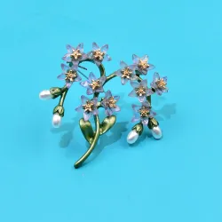 Broche en résine à la mode - feuilles vertes / fleurs / perles
